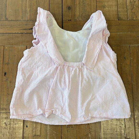 Crewcuts pink seersucker striped ruffled open back sleeveless tank top - Picture 5 of 5